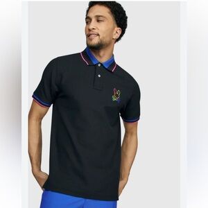 Psycho Bunny Black Polo Shirt SMALL rainbow stripes
